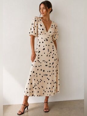 ba&sh Delize Polka Dot Midi Dress Brown V-Neck Backless Women's Size US 2 EUC